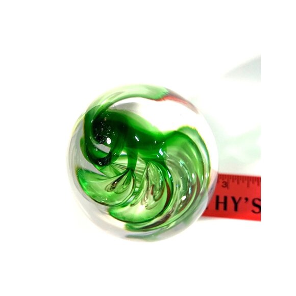 Hand Blown Glass Egg Paperweight With Green Swirl Design 4 Inches Tall Decorativ - Picture 4 of 10